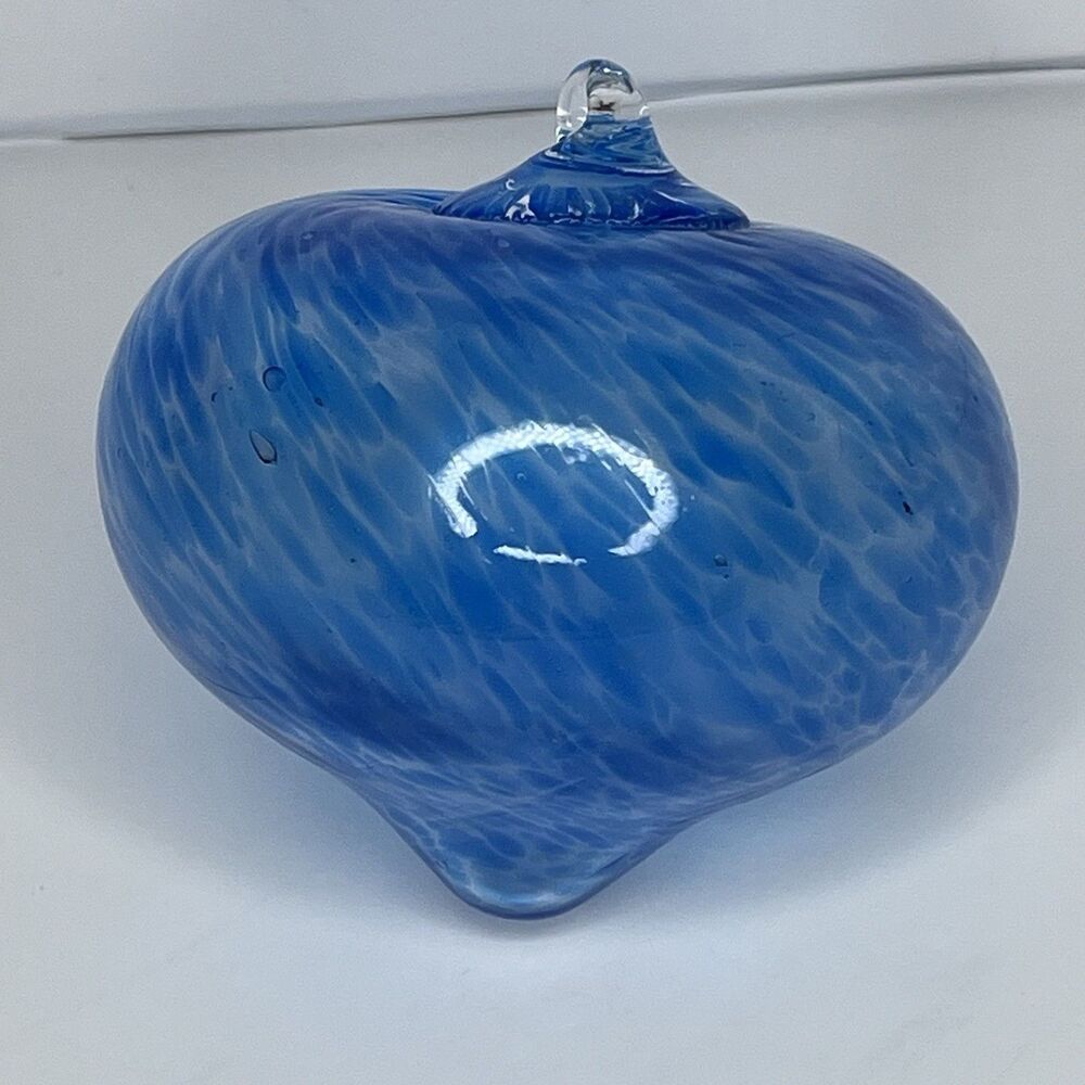 Hand Blown Blue Art Glass Ornament– Studio Glass Stone Inclusion 3”